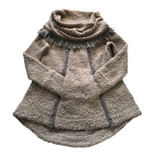 Anthropologie Angel of the North gray cowl neck fringe sweater XS